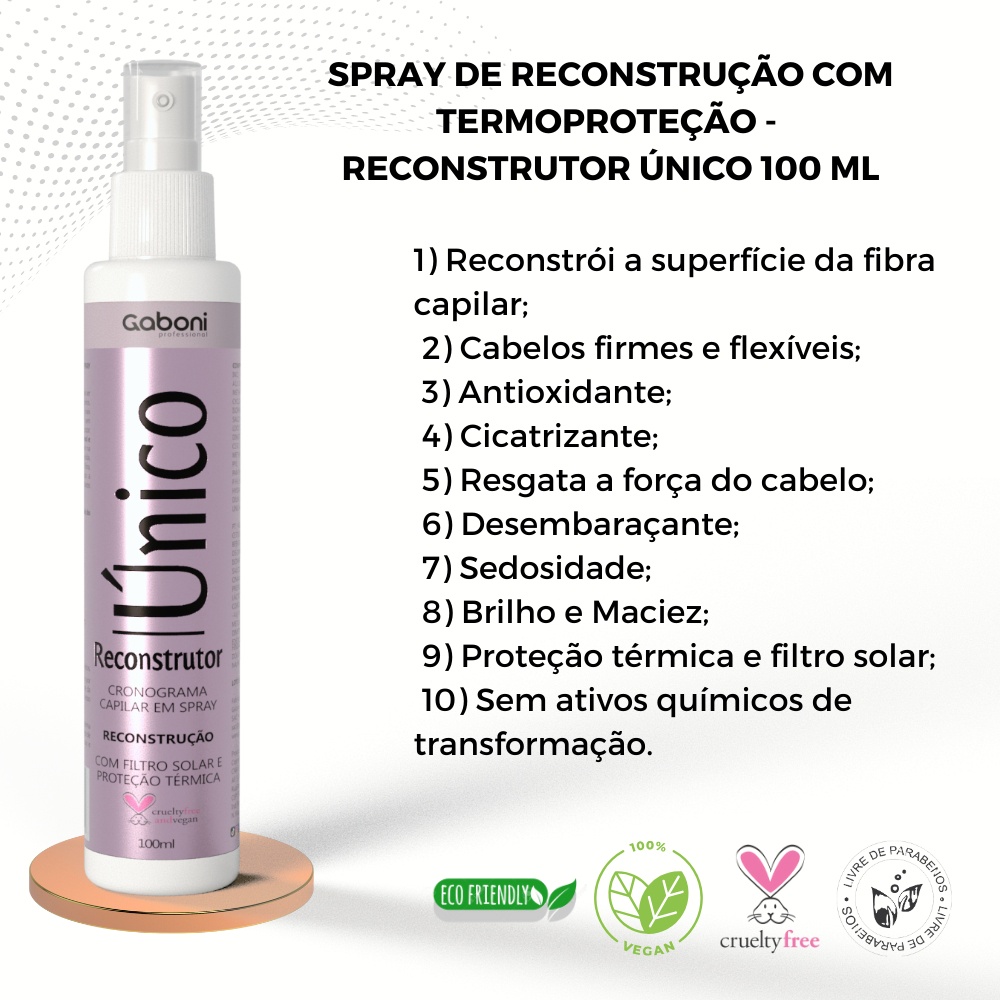 Spray Reconstrutor Único Gaboni 100ml Proteção Térmica 250°C