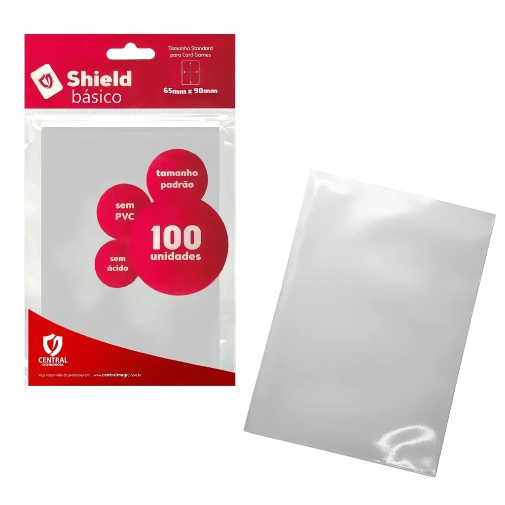 Sleeve Central Shield Básico 100 Un - Pokémon Magic Yugioh Photocard Kpop Naruto Protetor de cartas (65 X 90 Mm)