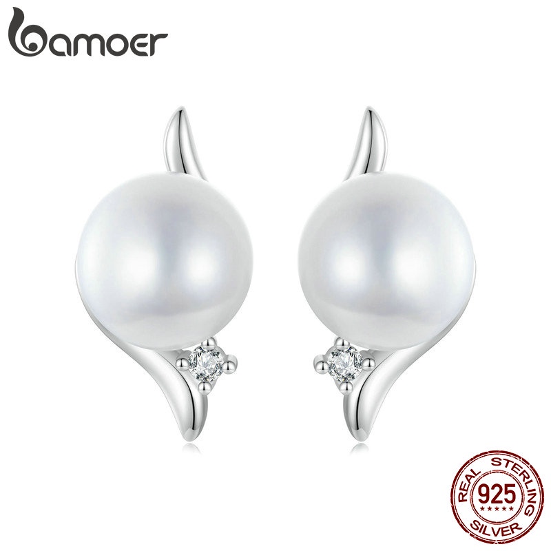 Brincos De Fita Bamoer 925 Sterling Pérola Natural Pinos De Orelha Presentes De Jóias Para Mulheres em Oferta na Shopee