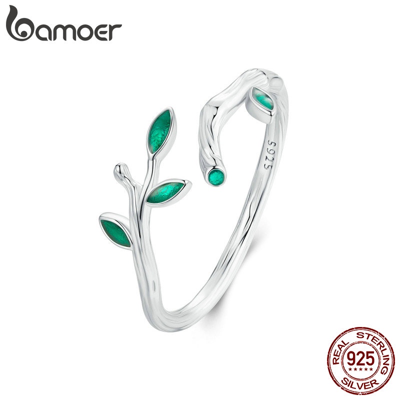 Bamoer 925 Sterling Sliver Ring Leaf Design Abertura Do Anel Jóias De Moda Presentes Para Mulheres em Oferta na Shopee