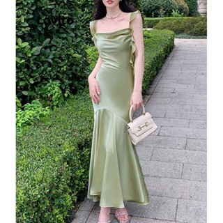 Lovito Casual Vestido com Fitas Drapeds para Mulheres LNA21123 (Verde Claro)