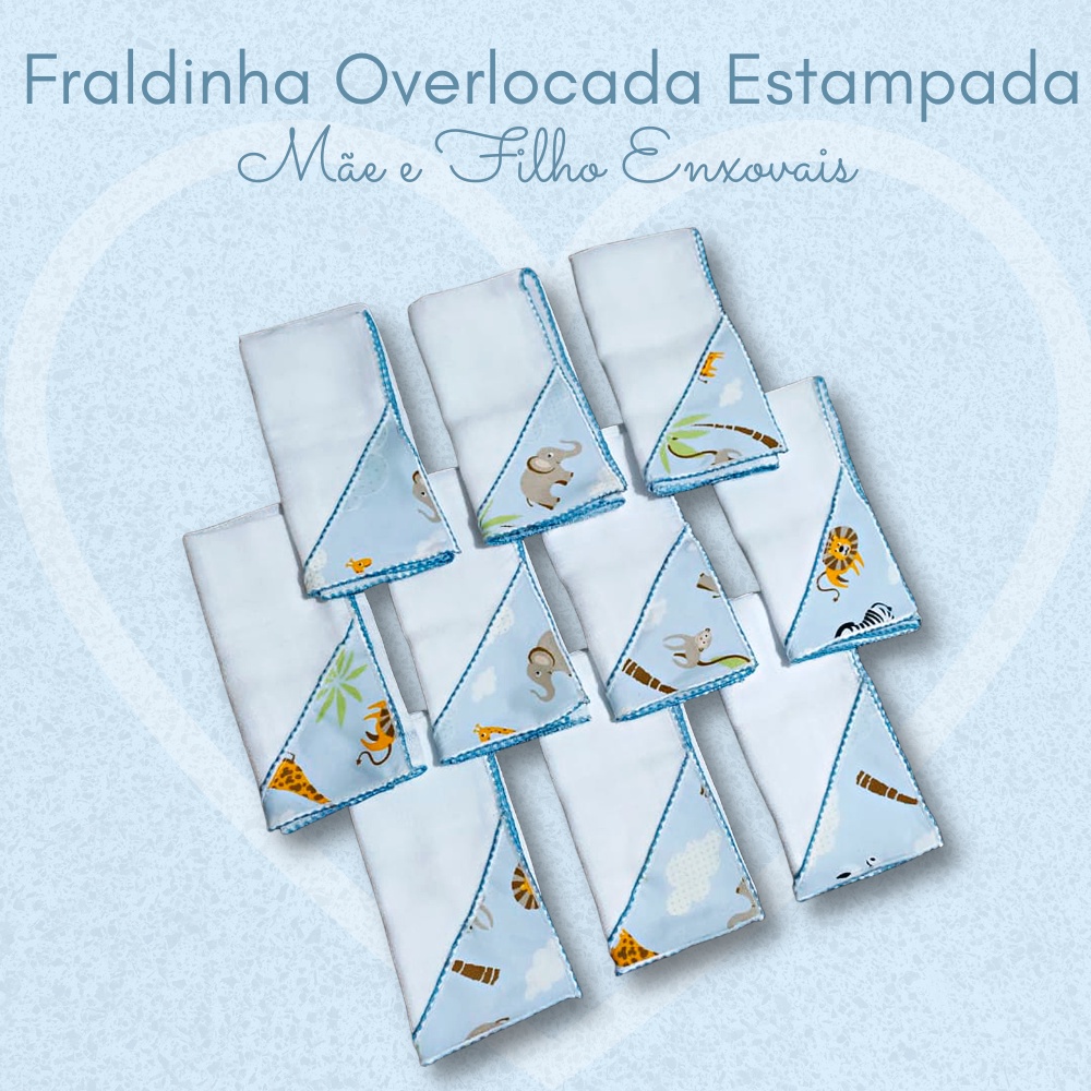 Kit com 6 Fraldinhas de Boca 100% Algodão Várias Estampas 35 x 35 cm Meninos e Meninas