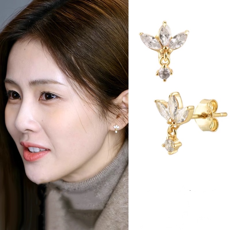 Tomar amor como o acampamento Zheng Shuyi Brincos de colisão de cervos brancos Brincos de zircônio pequenos e bonitos