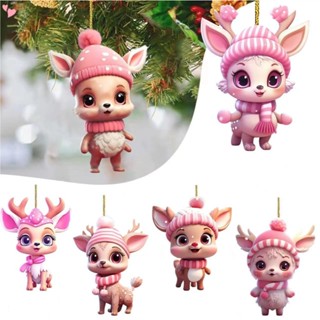 Pingente De Natal Acrílico Elk Rosa Bonito Decoração De Carro Xmas Tree Ornamentos Presentes De Ano Novo