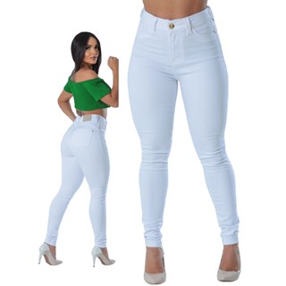 Calça Jeans Branca Feminina Skinny Empina Bumbum Com Lycra
