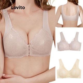 Lovito Sutiã Sexy Renda Contraste Frente Fechada 3/4 Sem Costrua com Fivela Frontal L17X503 (Rosa/Cor de Pele)