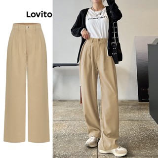 Lovito Casual Lisa Calça Feminina de Cintura Média L64AD096 (Cáqui)