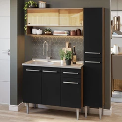 Armário de Cozinha Compacta 137cm com Pia Rustic/Preto Emilly Madesa 10