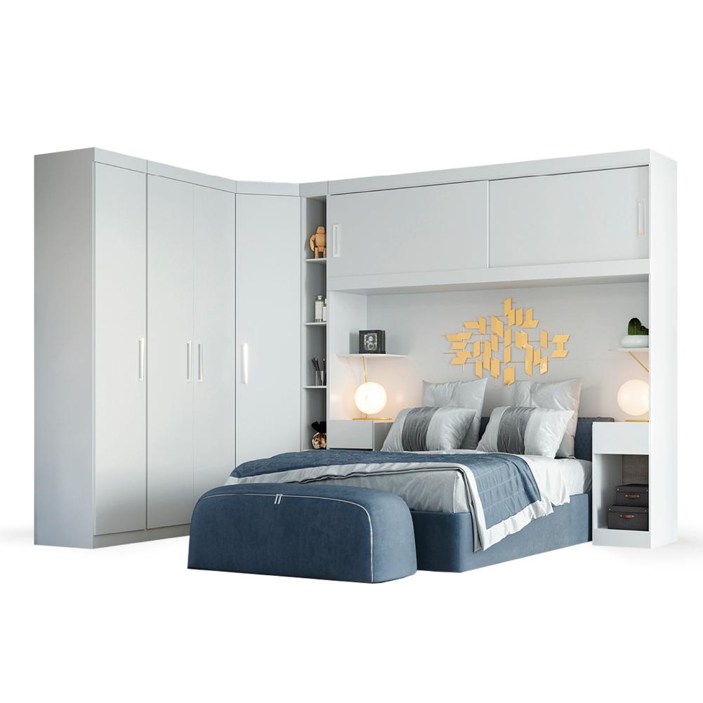 Guarda Roupas Modulado de Casal 1,38 com Cabeceira Genova Plus 6 Portas 4 gavetas Branco B...
