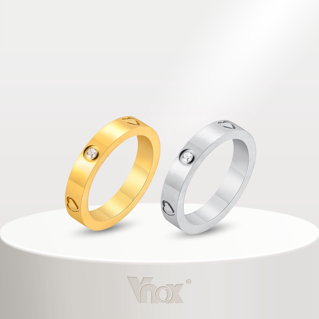 Vnox Zircon Cubic Heart-shaped 4MM Anel Para Mulheres Homens , 18K De Noivado De Ouro Cupom Promessa De Casamento