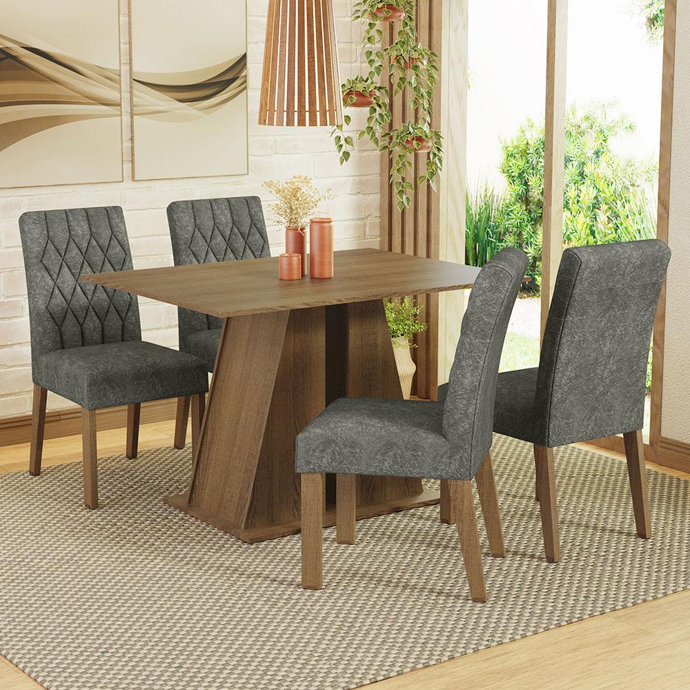 Conjunto Sala de Jantar Mesa Tampo de Madeira 4 Cadeiras Rustic/Silver Gisele Madesa - Home & Living