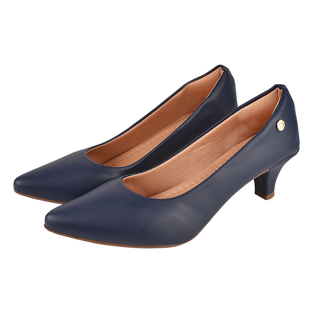 Sapato Feminino Scarpin Salto Baixo Social Fosco Marinho