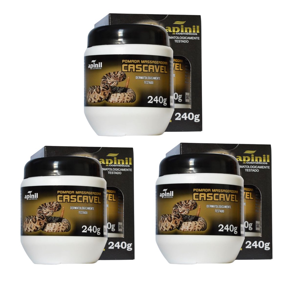 Kit Com 3 Unidades Pomada Massageadora Cascavel 240g Apinil em Oferta na Shopee