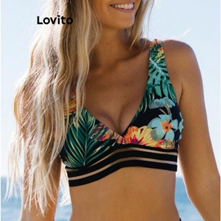 Lovito Top De Biquíni De Malha Contrastante Boho Plants Para Mulheres LNL42078