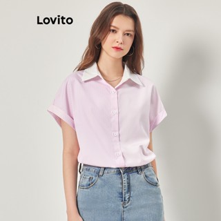 Lovito Casual Blusa Feminina Listrada Colorblock L68ED263 (Rosa)
