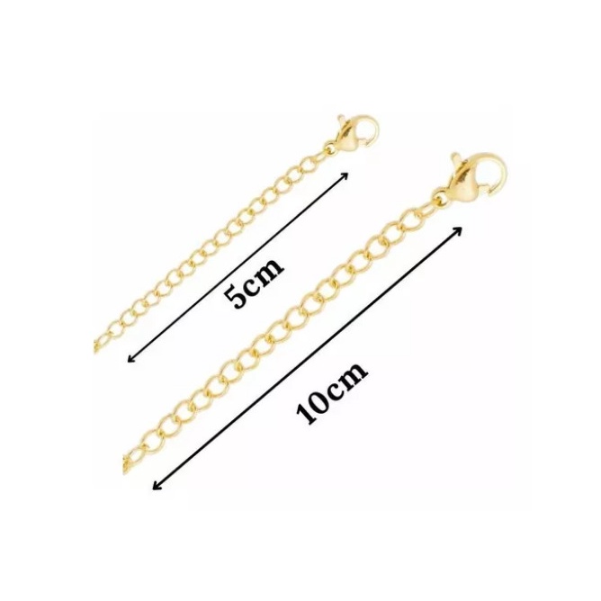 KIT com 2 Extensor (1 de 5 cm + 1 de 10 cm ouro) Prolongador Alongador Para Colar Ou Pulseira Com Fecho Semijoia Banhado