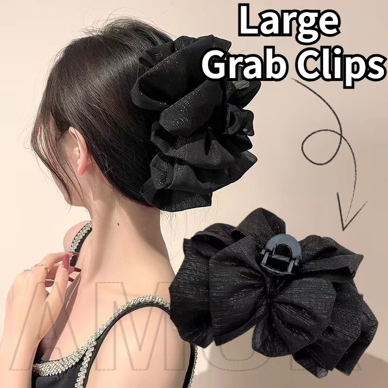 Porta Rabo De Pônei-Garra De Cabelo De Temperamento Elegante-Clip De Agarramento De Laço De Malha Dupla Face-Clipes Grandes De Tubarão-Estilo INS Coreano , Popular-Para Meninas Mulheres-Acessórios em Oferta na Shopee
