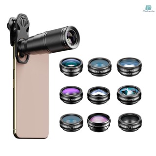 APEXEL 10 Em 1 Kit De Lentes Telefônicas Com Lente Telefoto 22X 198 ° Macro Fisheye Caleidoscópio 0,63x De Ângulo Amplo 15X Várias Filtrantes Uni