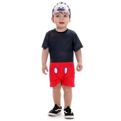 Fantasia Infantil Mickey Macacão Curto Com Touca - Disney
