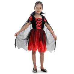 Fantasia Vampira Vermelha Vestido Infantil Com Capa - Halloween