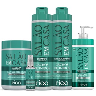 Kit Eico Cachos Definidos Shampoo 800ml e Condicionador 750ml Hidratação Cabelos Cacheados 1Kg Finalizador Cachos Definidos 600ml Óleo Reparador De Pontas 60ml