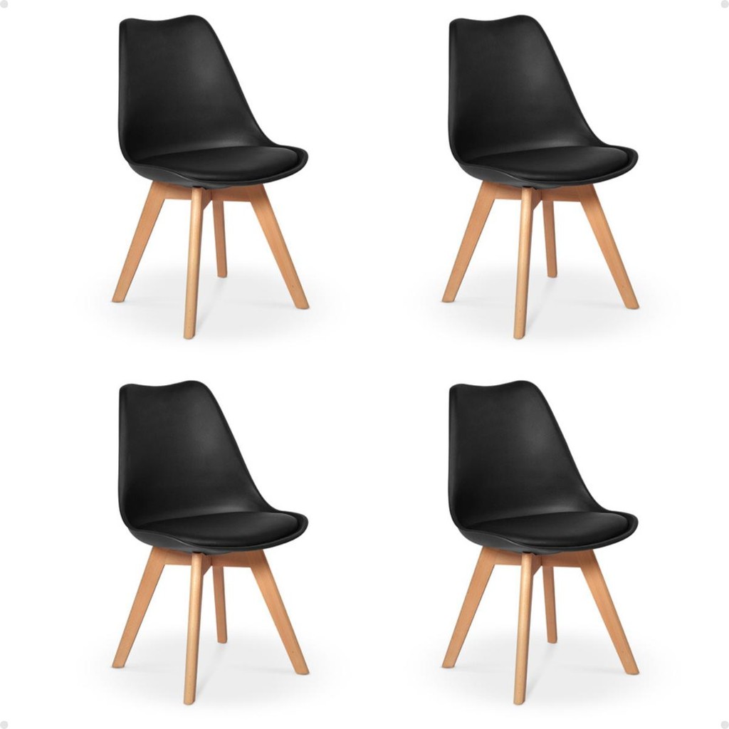 Kit 04 Cadeiras Eames Leda Design Base Madeira Magazine Decor - Home & Living