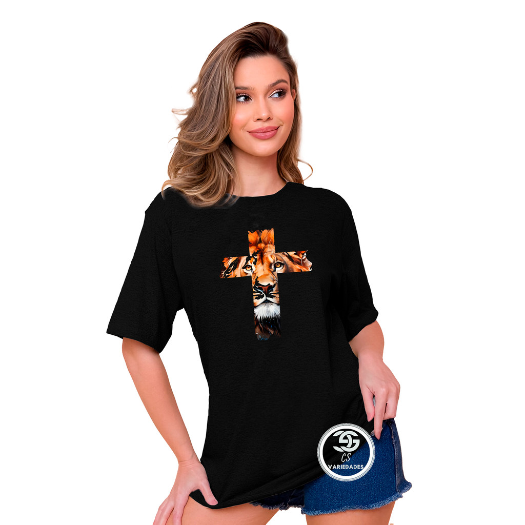 Camiseta Feminina Estampada Leão Cruz  Moda Evangélica Jesus Camisa Jesus Cristo - Envio Rápido ref204