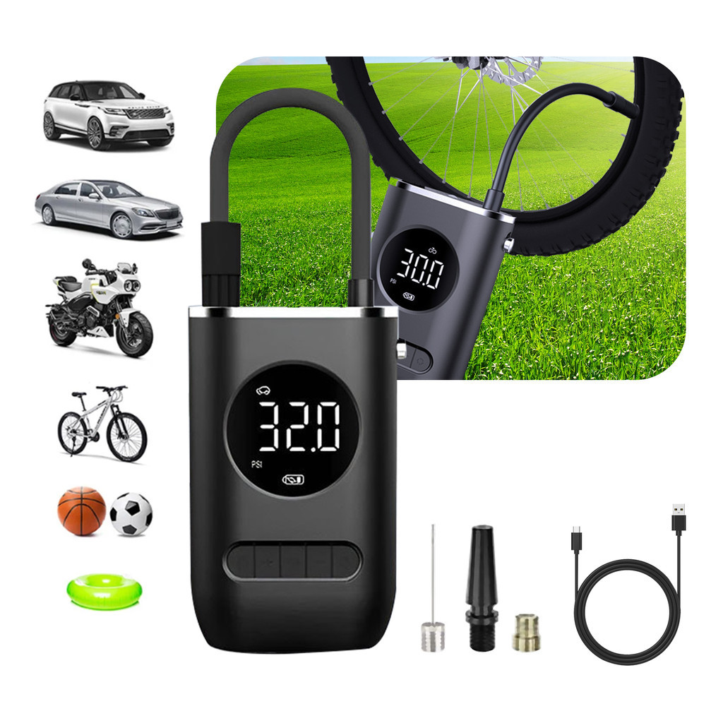 Mini Compressor de Ar Digital Com Lanterna Bomba De Encher Pneu Bola Calibrador Portátil em Oferta na Shopee