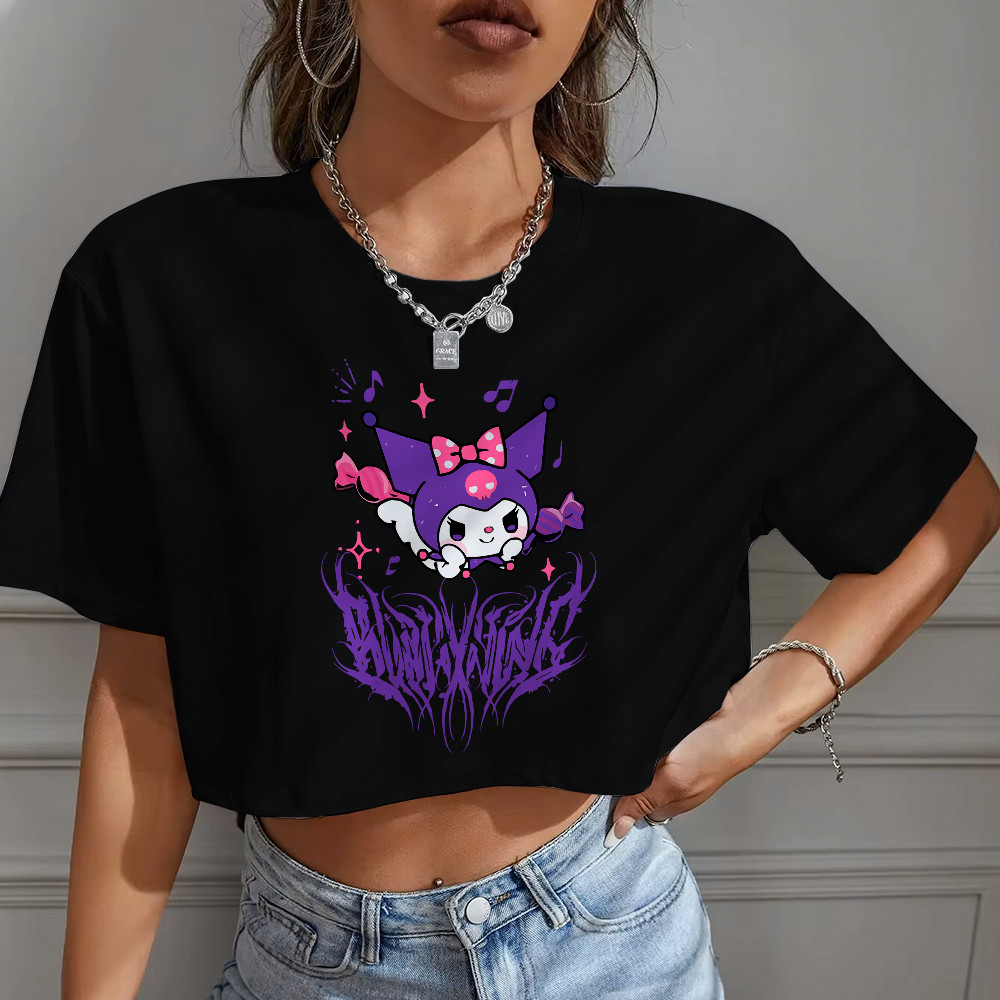 Cropped Top Estilosa Oversized Feminina Versão Kuromi Roxo Ghotic  Onegai My Melody Hello Kitty em Oferta na Shopee