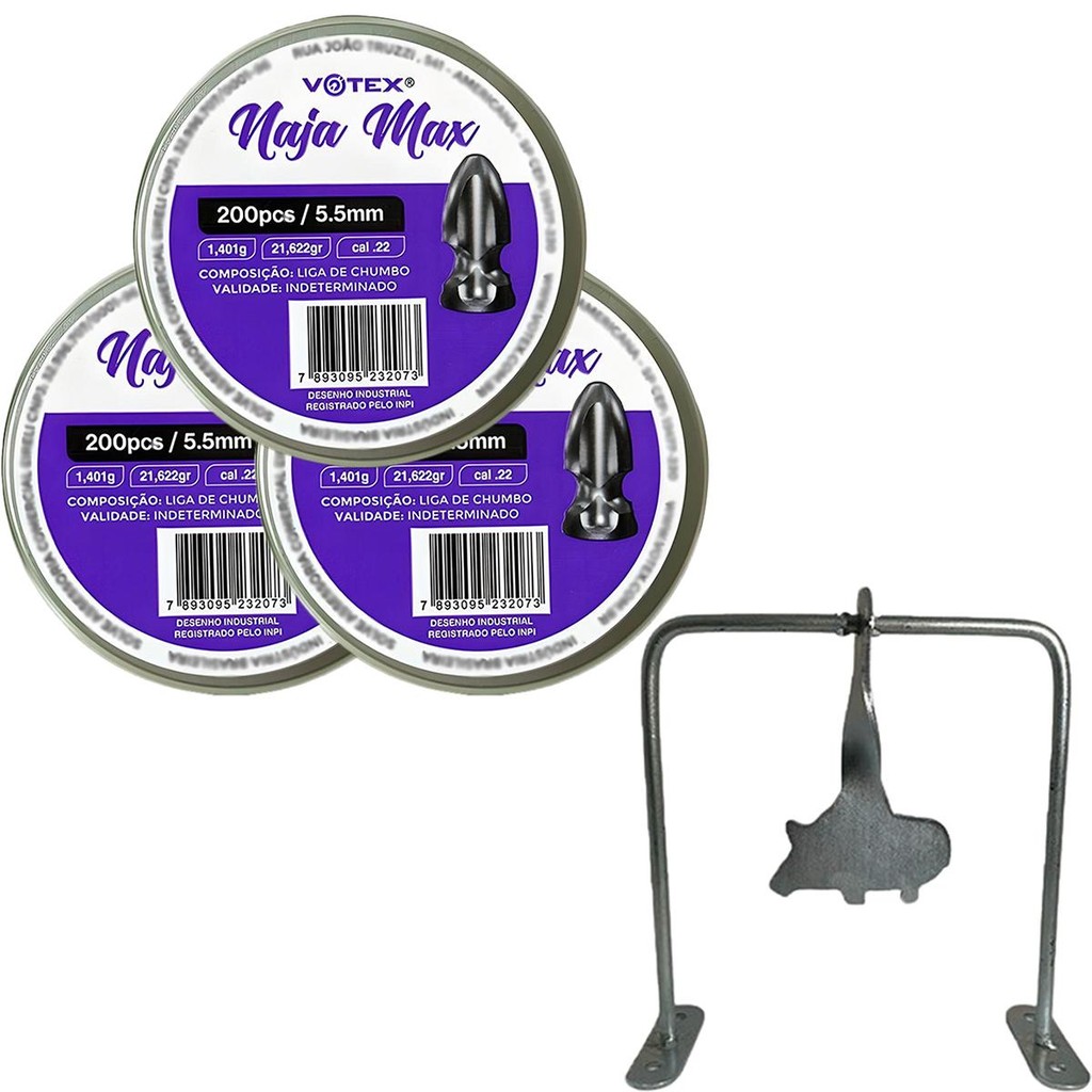 Kit 3 Chumbinhos Naja Max 5.5mm 200pcs/pot - Votex + Alvo Javali