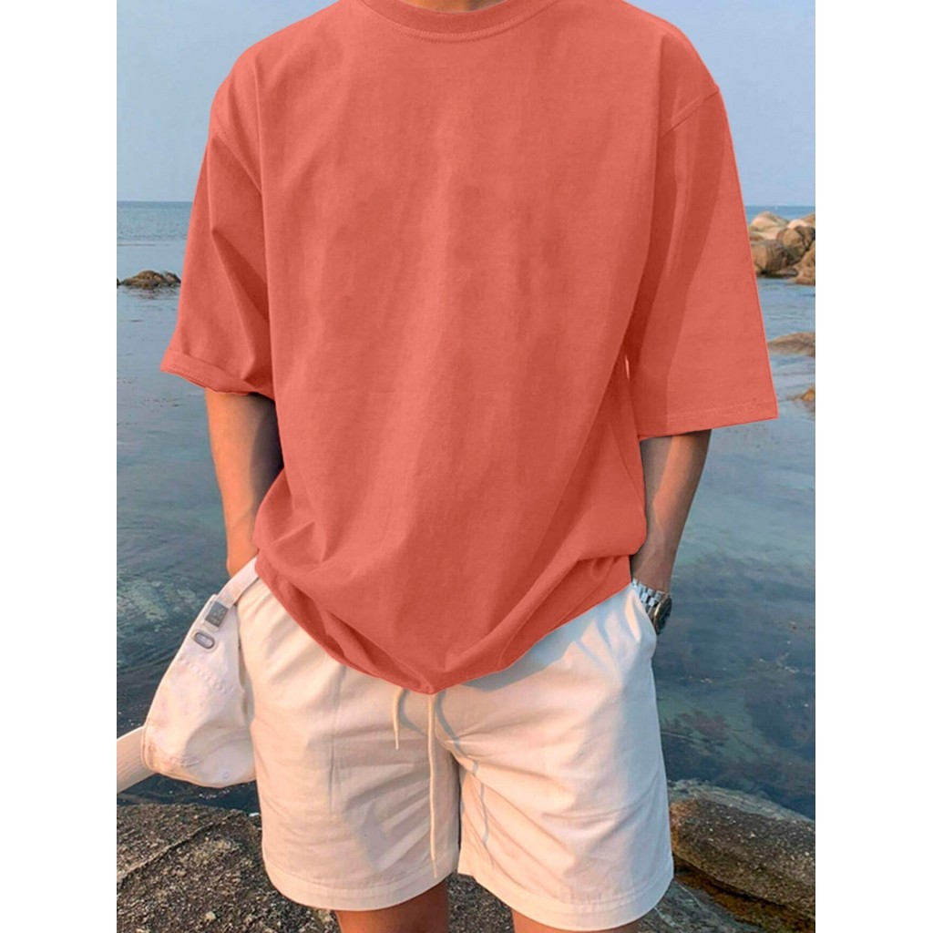 Camiseta Coral Larga Confortável Blusa Oversized Esportiva Lisa Unissex Despojada T Shirt Plus Size