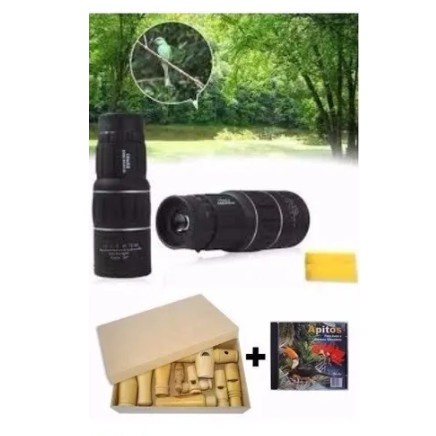 Kit 9 Apitos Observação Ave + Cd + Luneta Profissional Aves