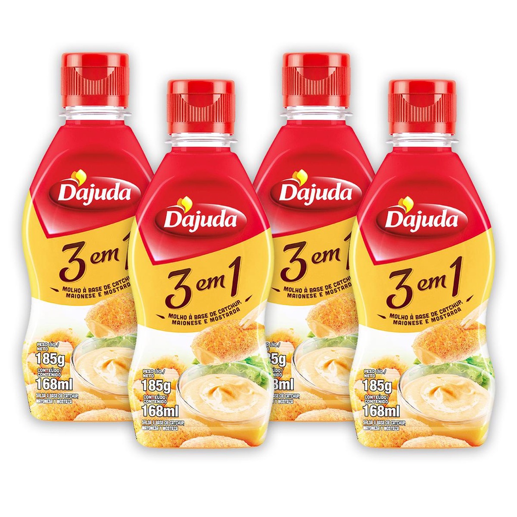 4Un Molho Mix 3 Em 1 DAjuda 185G Catchup Maionese e Mostarda Para Lanches Hot Dog Saladas