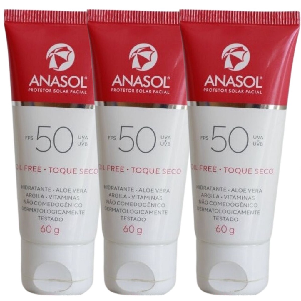 PROTETOR SOLAR FACIAL ANASOL FPS50 DE 60G KIT C/3 UN