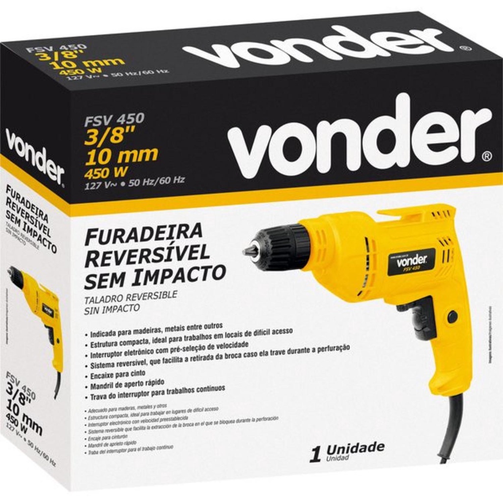 Furadeira Sem Impacto 3/8 450W 127V Fsv450 Vonder em Oferta na Shopee
