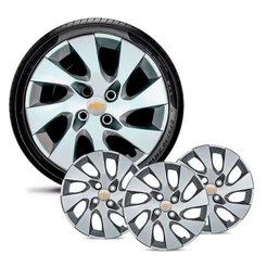 Jogo 4 Calota GM Chevrolet Todos Aro 13 Prata Emblema Prata