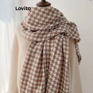 Lovito Casual Echarpe Feminina com Estampa Pied-de-Poule e Bainha Desfiada LNA28281 (Cáqui)