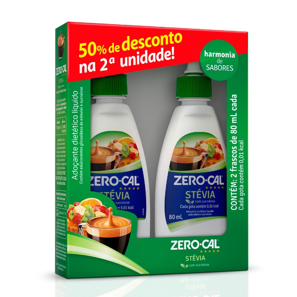 Adoçante Zero Cal Stévia 2 Unidades 80ml cada 50% de Desconto na 2ª Unidade