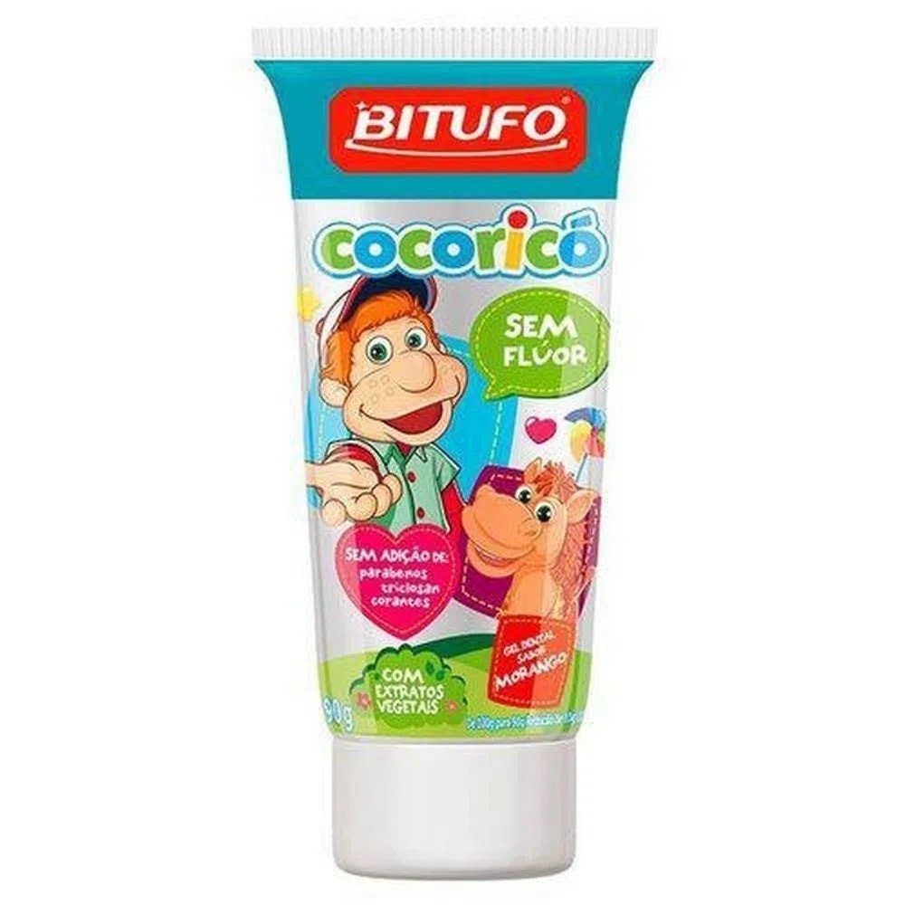 Gel Dental Bitufo Cocoricó Morango 90g em Oferta na Shopee