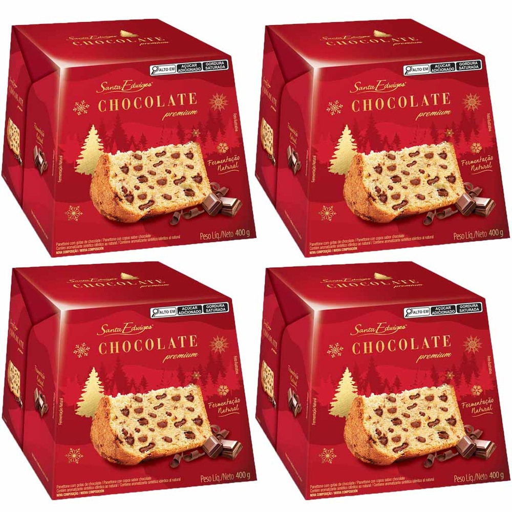Kit 4 Panetones Premium Natal Gotas Chocolate, Frutas Cristalizadas 400g Santa Edwiges Escolha Sabor — imagem 2 de 2