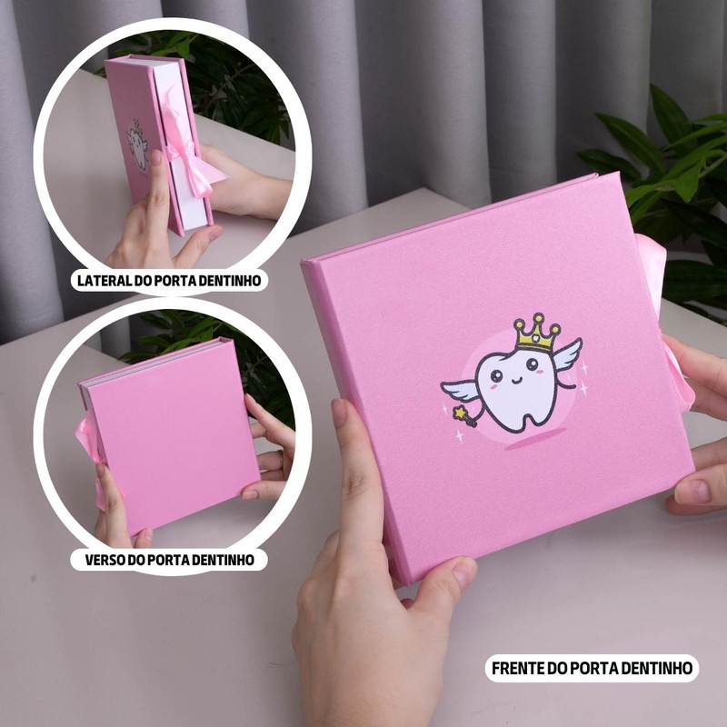 Álbum Dental Foto 10x15 Porta Dentes De Leite ROSA Dentinhos Menina Fada do dente