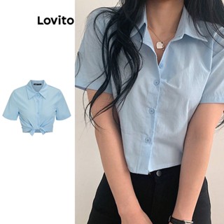 Lovito Casual Blusa Feminina Lisa Básica L67AD008 (Azul)