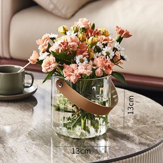 Balde de gelo acrílico/ vaso de flor multiuso com Alça de couro PU para piquenique camping mesa decorativo