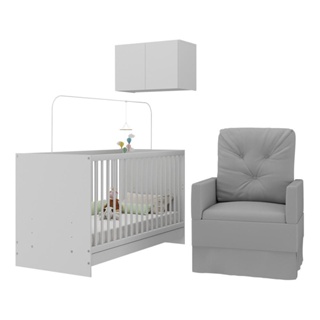 Berço 3 em 1 com Poltrona Amamentação e Armário Aéreo 2 Portas Multimóveis MP4147 em Oferta na Shopee