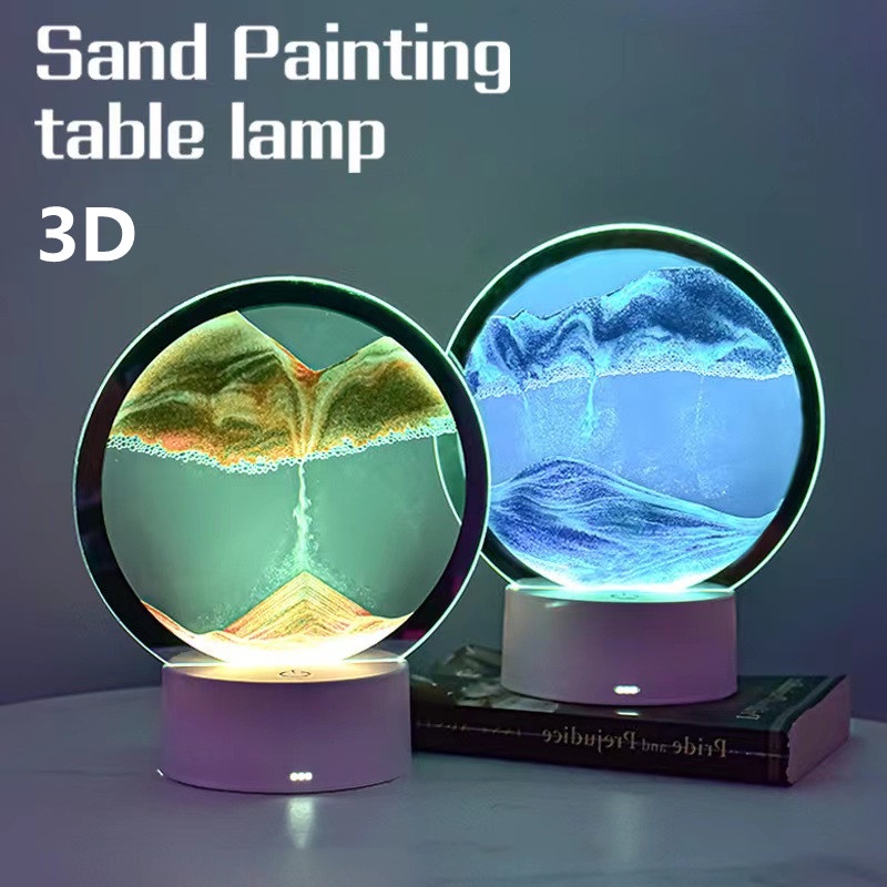 Lâmpada Noturna LED De Areia 3D De 5V USB 7 Cores De Mesa Para Pintura RGB Movediça Luz De Quarto Decoração De Cabeceira 3D Deep Sea Display Com Filtro Remoto Ampulheta Presente