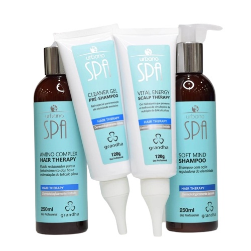 Kit Grandha Urbano Spa Blue Hair Therapy Combate Queda Capilar Calvície Alopecias e Oleosidade