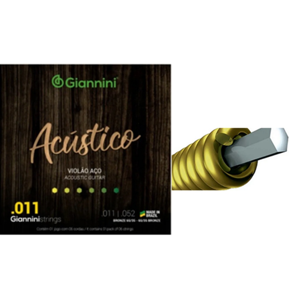 ENCORDOAMENTO GIANNINI VIOLÃO DE AÇO GESPW BRONZE 0.011 COM BOLINHA