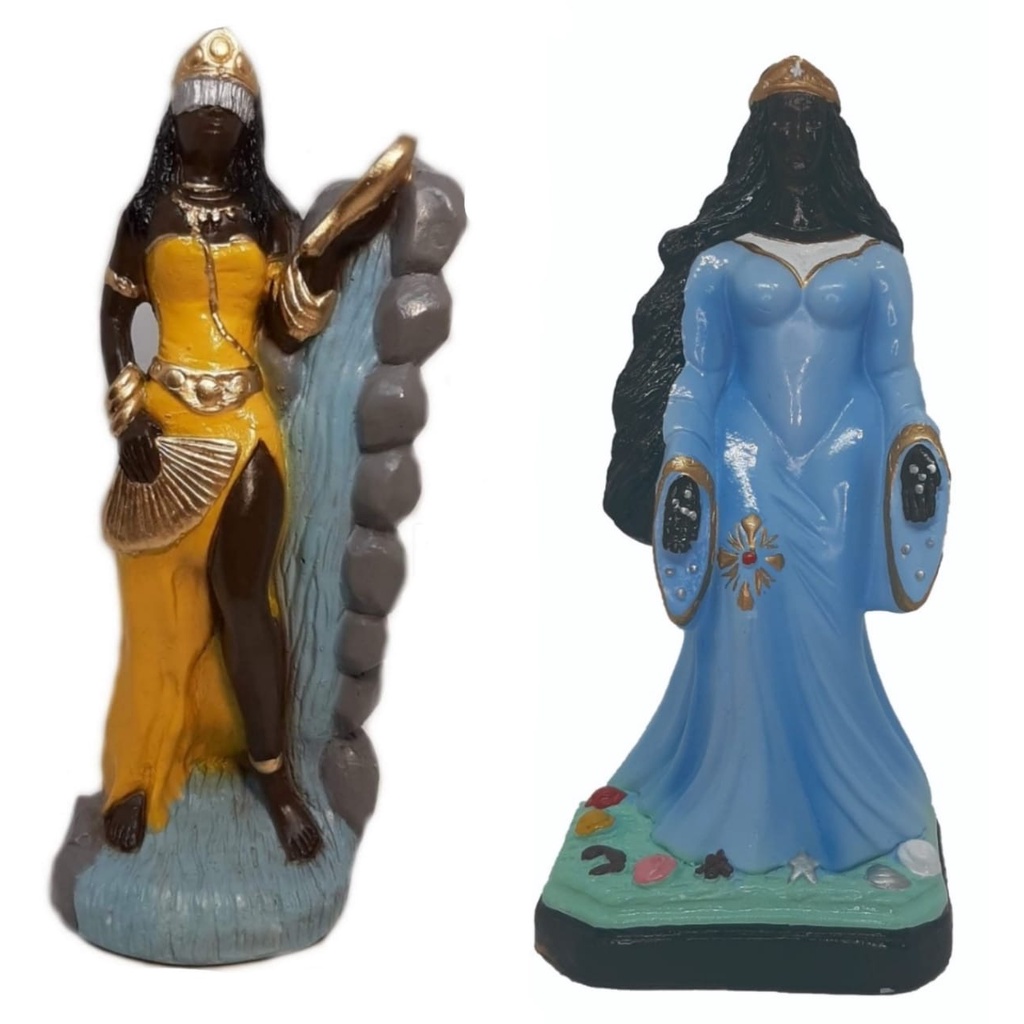 Escultura Estatueta Estátua Orixá Iemanjá E Oxum Candomblé Umbanda Imagem Gesso 22cm Altar Congá