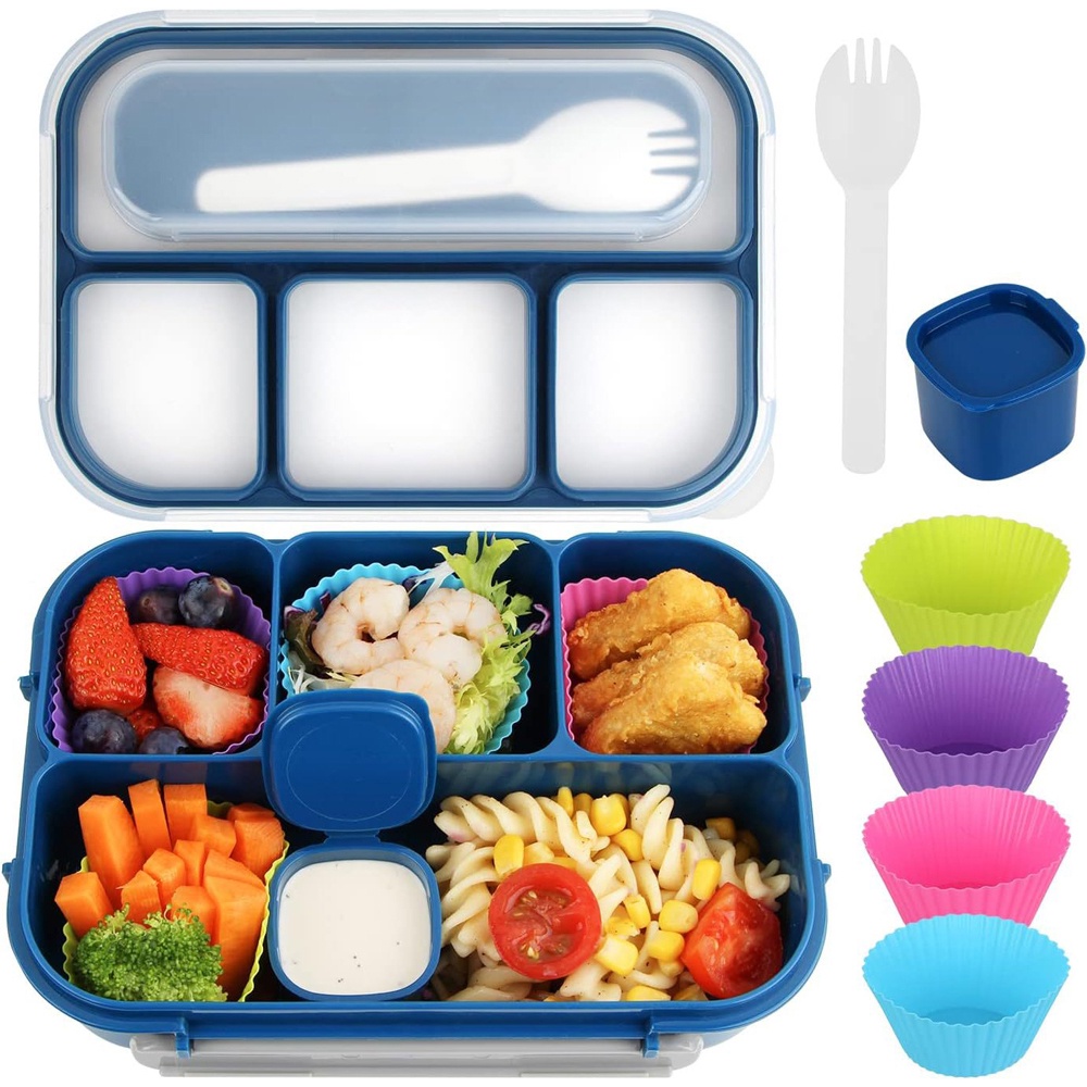 Wohobr 7Pcs Conjunto Bento Box Para Adultos E Crianças , Lancheira Com 4 Compartimentos , Utensílios , Frasco De Molho , Forros Muffin , 1300ML