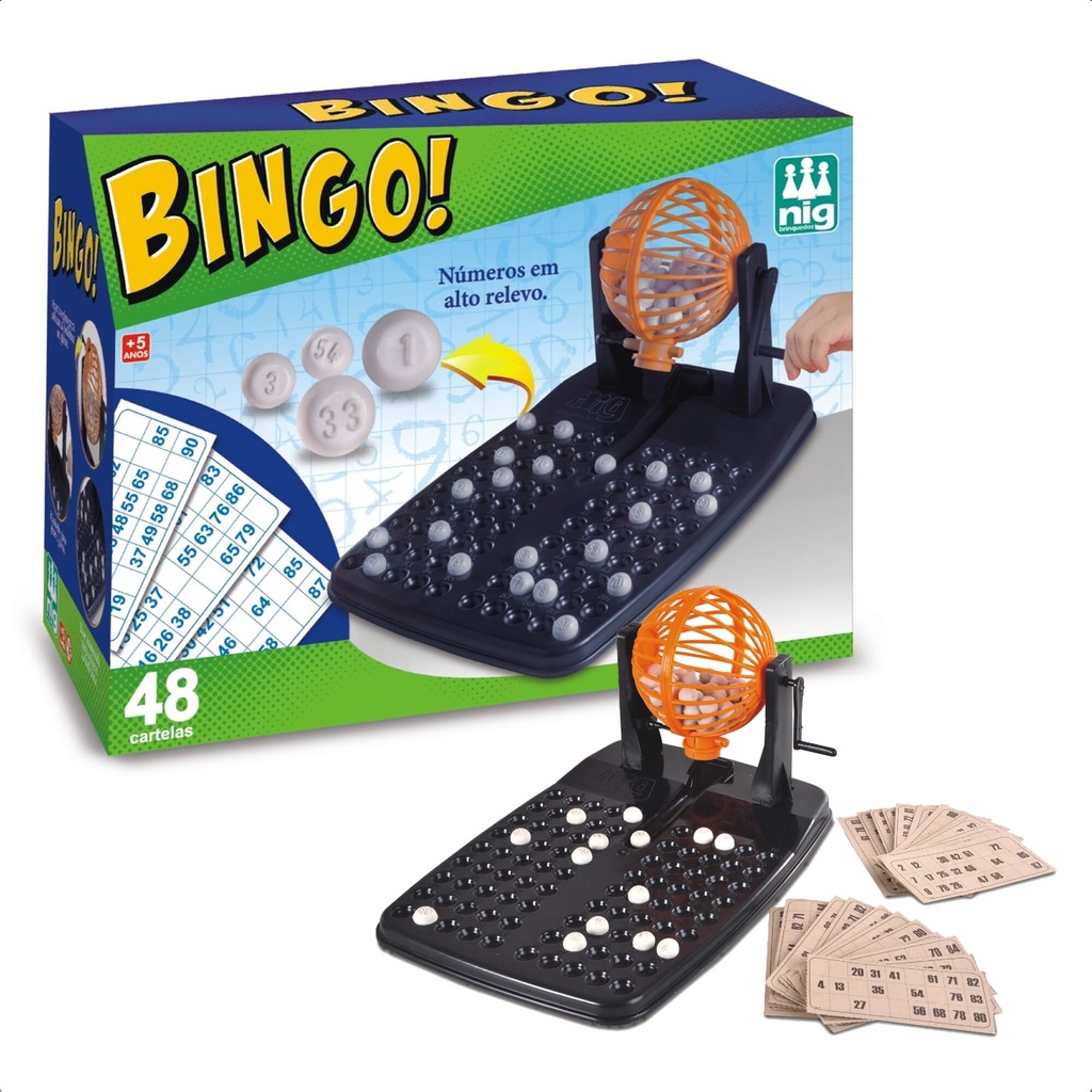 Jogo Bingo Infantil 48 Cartelas 90 Bolinhas Passatempo Divertido +5 Anos Brinquedo com Com Globo Nig Brinquedos - 1000 em Oferta na Shopee